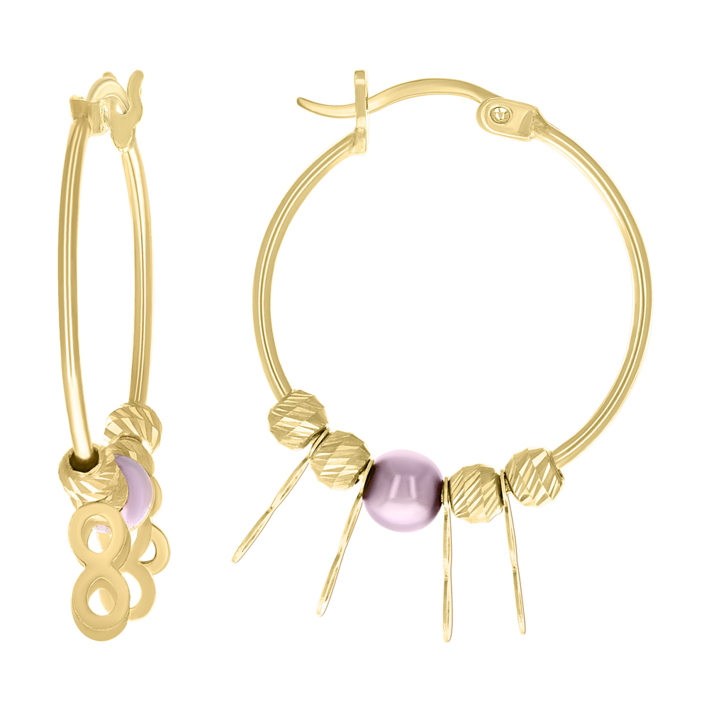 10kt 10k Yellow Gold Womens Infinity Purple Beaded Hoop Earrings